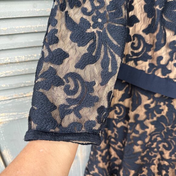 Tadashi Shoji Kennedy Embroidered Lace Dress Navy Sz 12 NWT - Picture 6 of 16